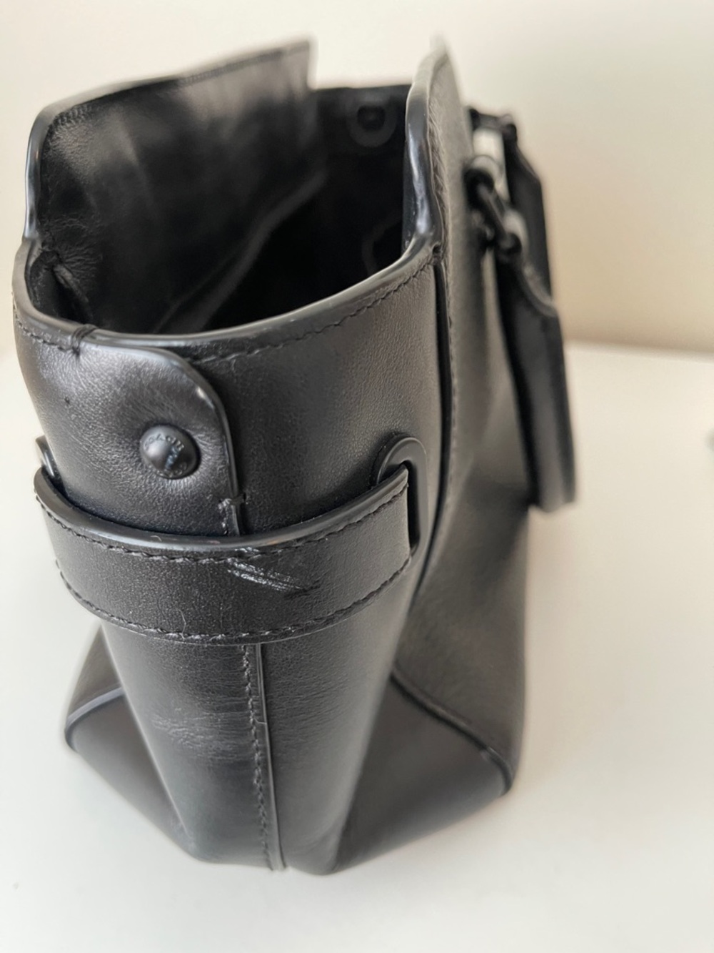 Black Leather Satchel Tote - Picture 6 of 10